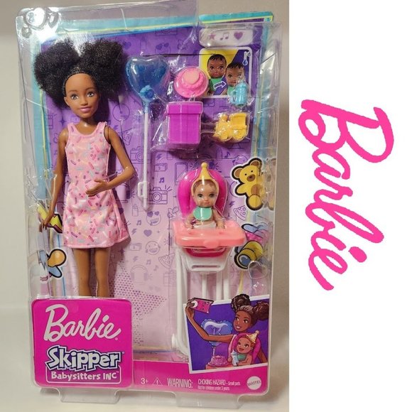 Barbie Skipper Babysitters Black Doll Set with Baby 10" High Chair Birthday Part - Picture 1 of 9